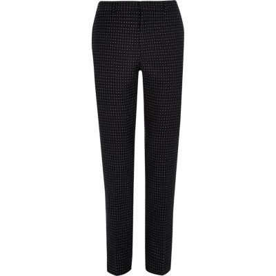 Navy polka dot skinny fit suit trousers